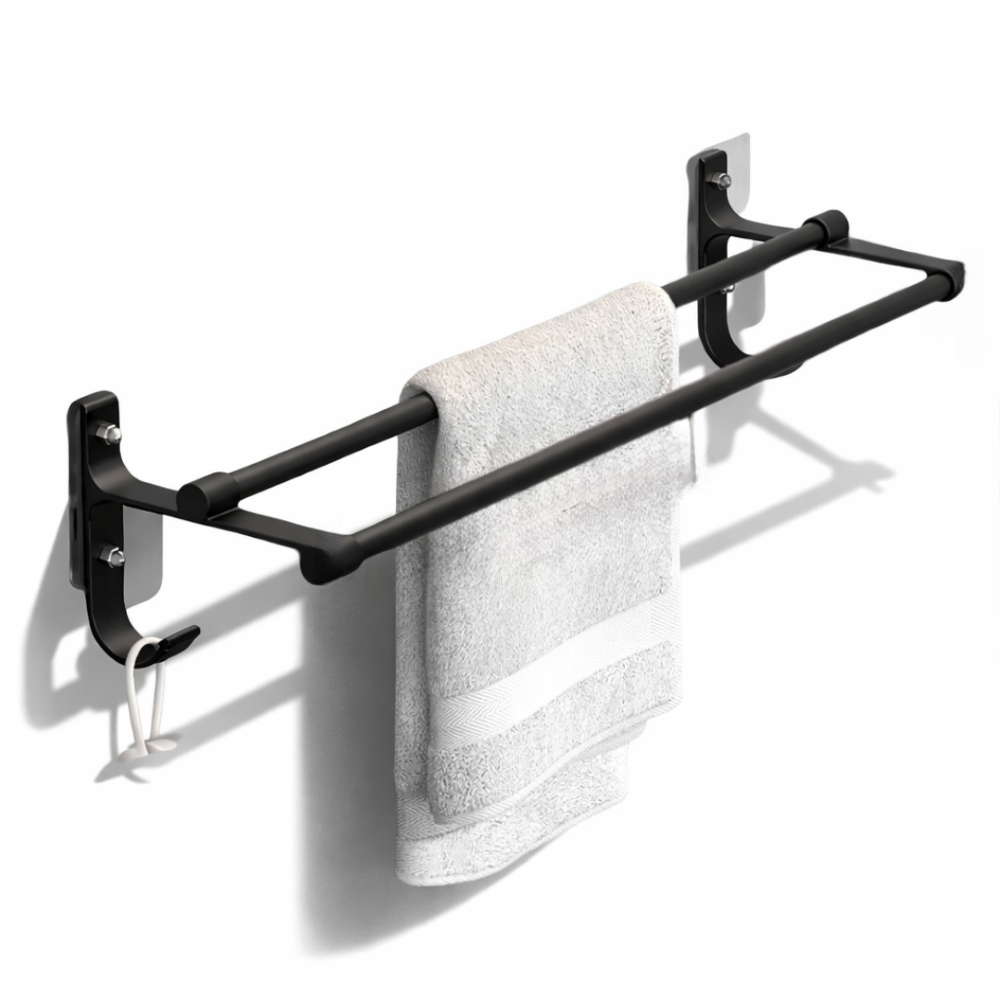 Doppelter Handtuchhalter - 40/50cm Aluminium Wand-Handtuchstange mit Haken