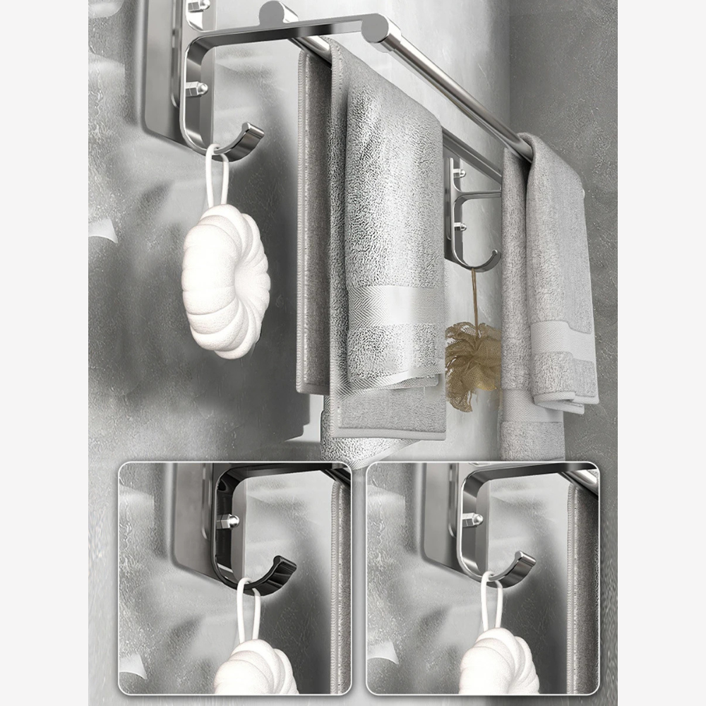Doppelter Handtuchhalter - 40/50cm Aluminium Wand-Handtuchstange mit Haken