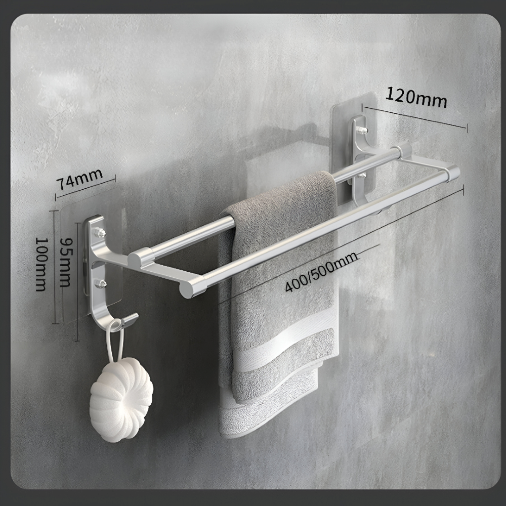 Doppelter Handtuchhalter - 40/50cm Aluminium Wand-Handtuchstange mit Haken