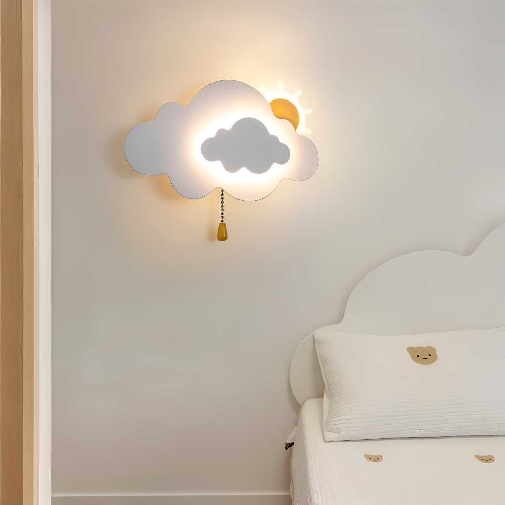 DreamyFloat Wandleuchte  - Lebendige Wolken und Sonne LED Wandlampe - Kinderzimmerbeleuchtung