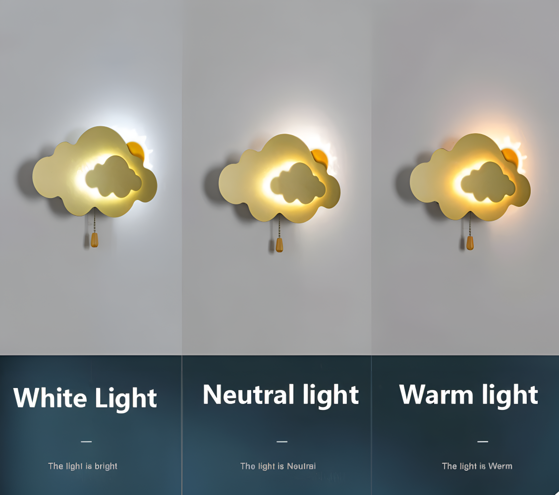 DreamyFloat Wandleuchte  - Lebendige Wolken und Sonne LED Wandlampe - Kinderzimmerbeleuchtung