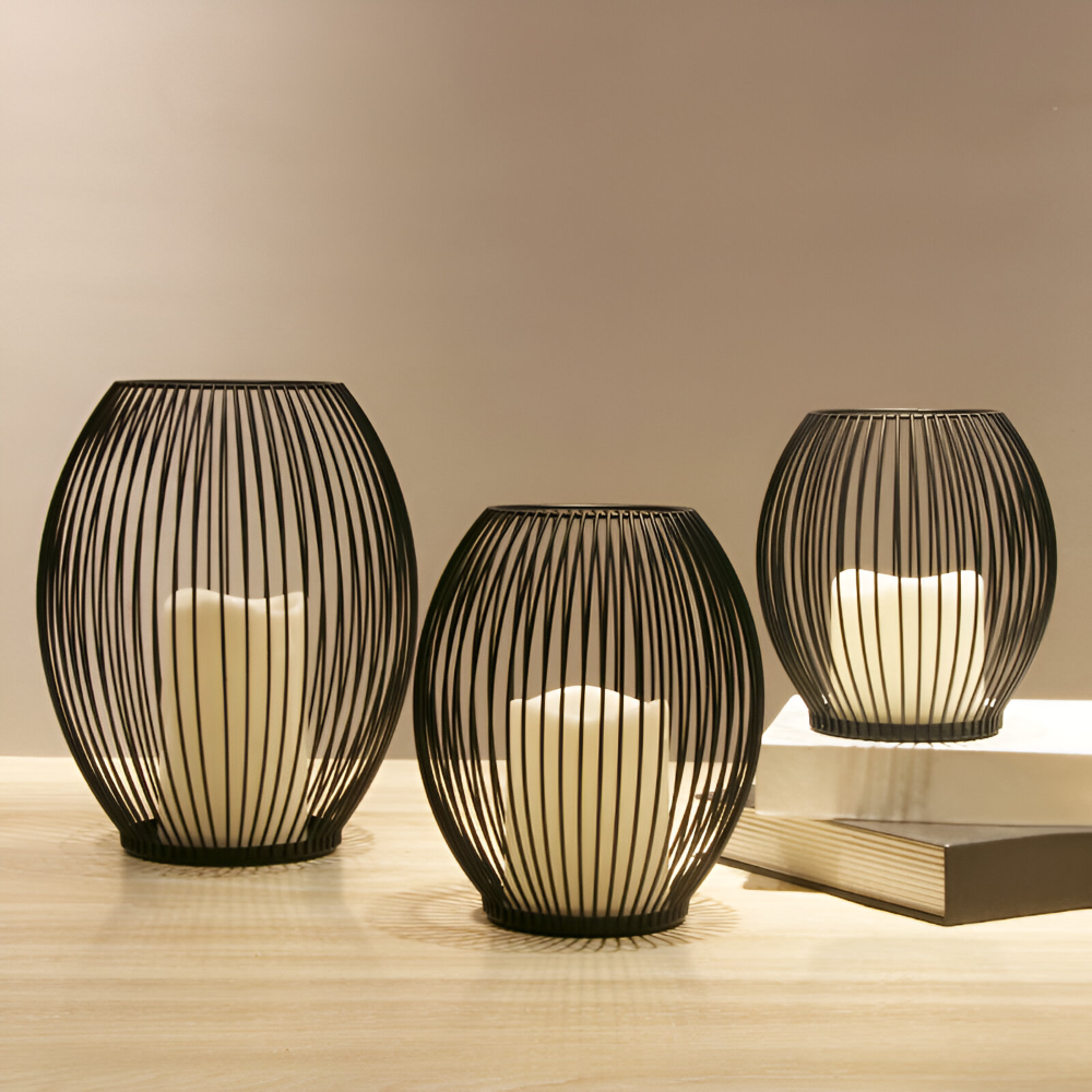 Elegante Schwarze Metalllaterne  Kerzenhalter für die Wohnraumdekoration