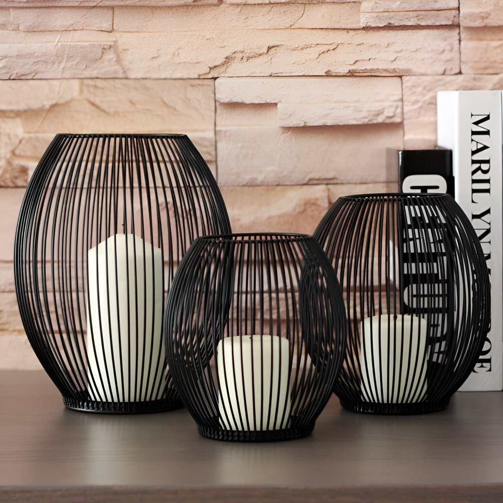 Elegante Schwarze Metalllaterne  Kerzenhalter für die Wohnraumdekoration