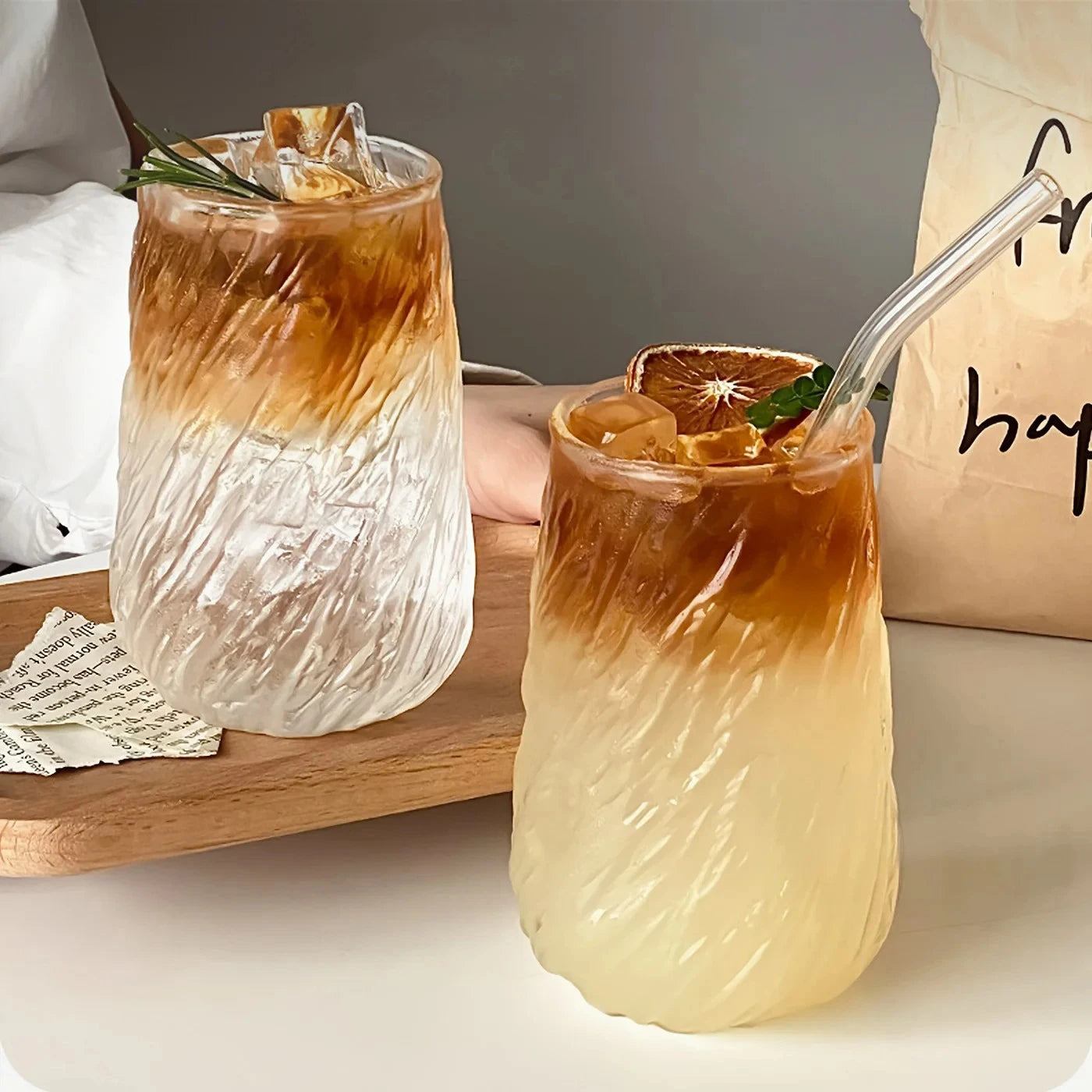 Elegante Transparente Glastasse - 400 ml Streifen Design für Kaffee und Tee 1