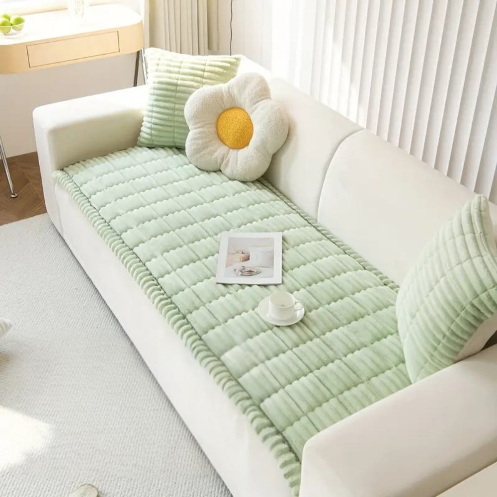 Eleganter Plüsch Sofabezug - Dicke Flanell-Mischung mit Plissierten Kanten für Wohnzimmer Decor 6