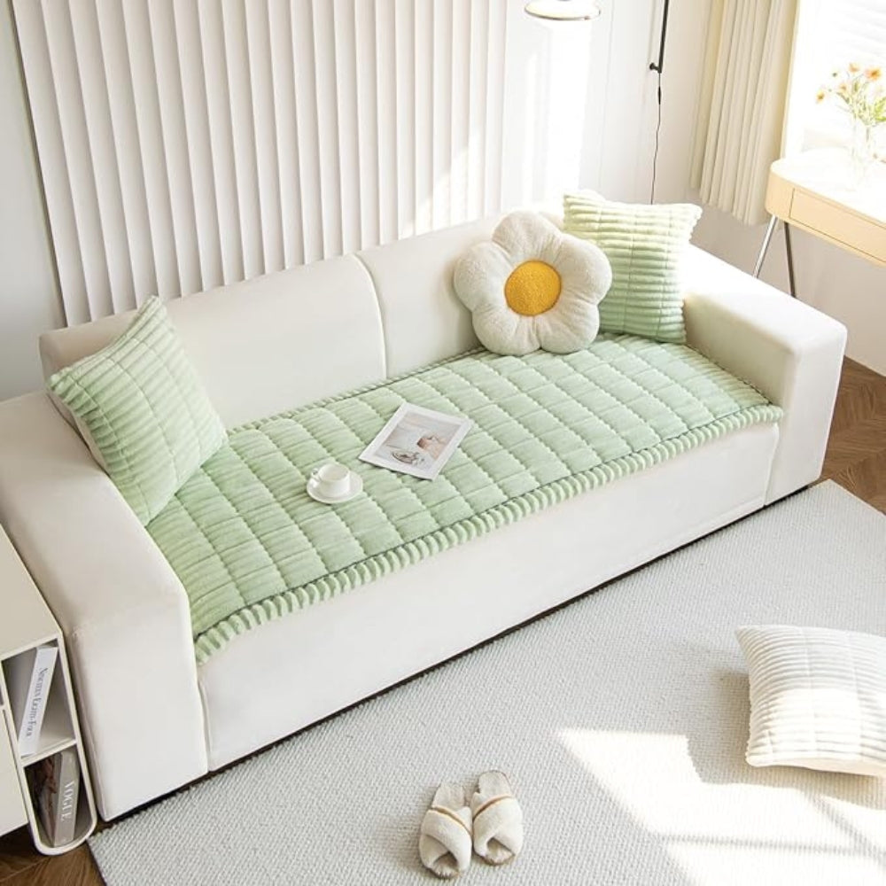 Eleganter Plüsch Sofabezug - Dicke Flanell-Mischung mit Plissierten Kanten für Wohnzimmer Decor 8