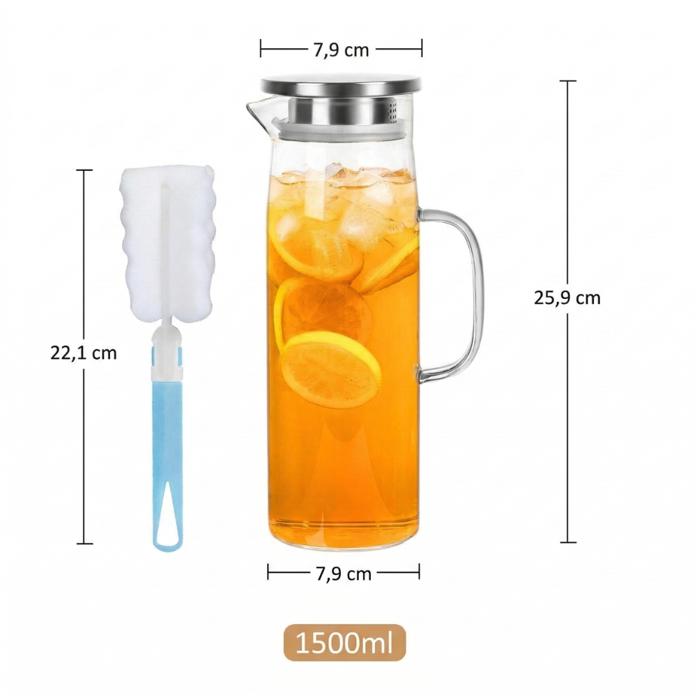 Eleganter Zylindrischer Glaskrug - Hitzebeständiges Borosilikatglas für Vielseitige Getränke, 1500 ml