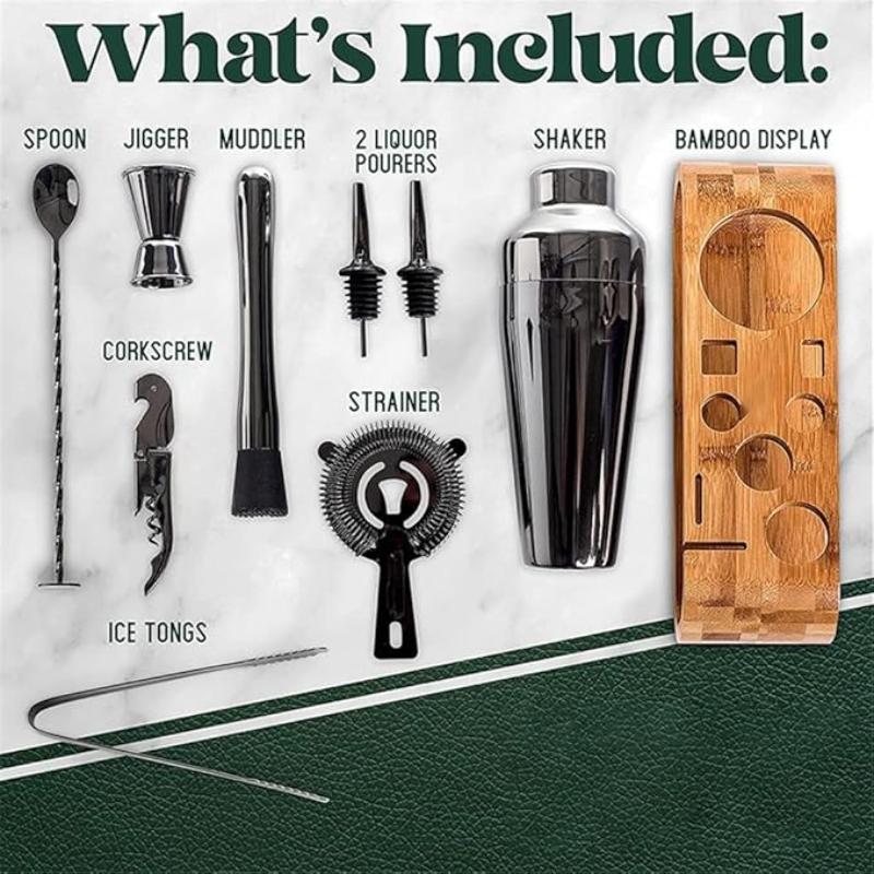 Elegantes 10-teilige Cocktailset - Robuste Edelstahl- und Bambuskombination für stilvolle Hausbars 5