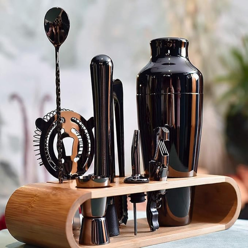 Elegantes 10-teilige Cocktailset - Robuste Edelstahl- und Bambuskombination für stilvolle Hausbars 6