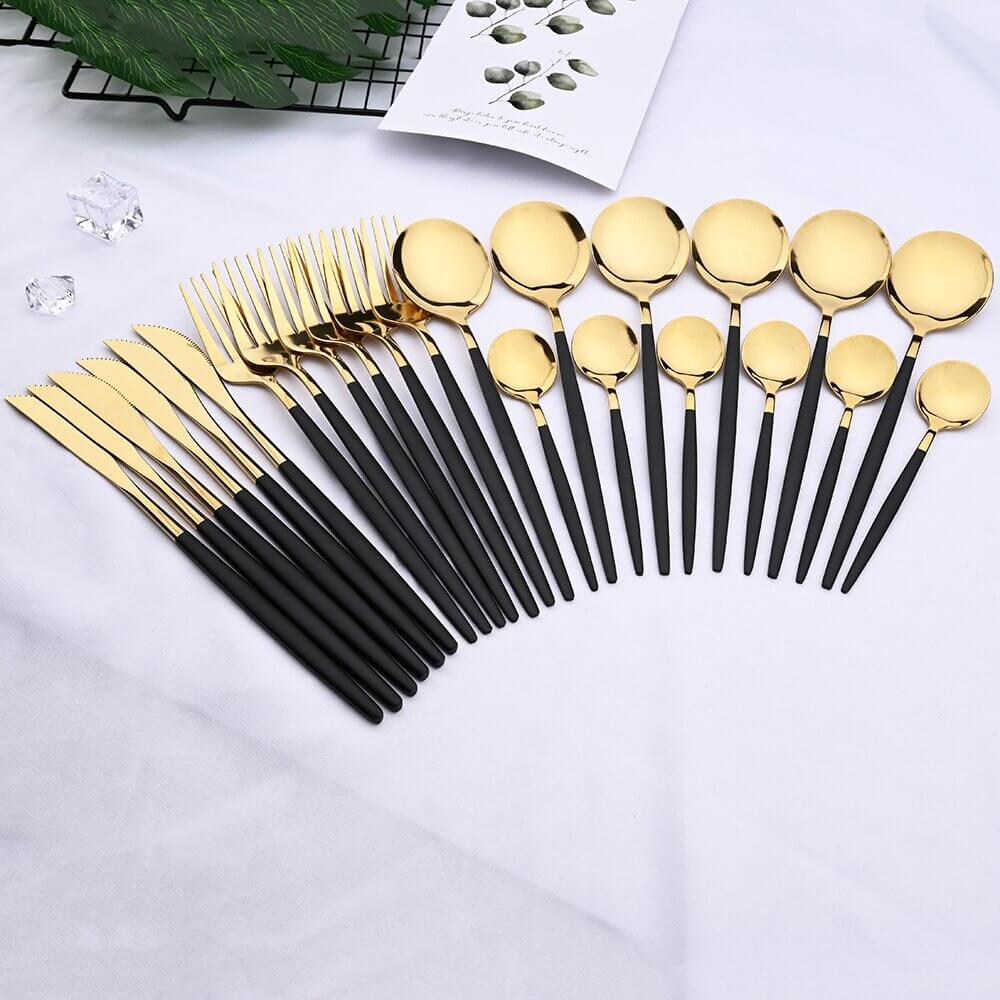 Elegantes 24-teilige Besteckset - Schwarzgold Edelstahl für Stilvolle Anlässe 0