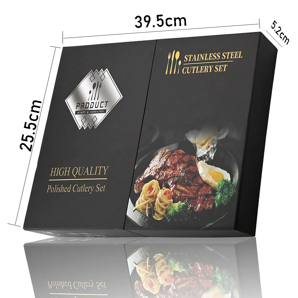 Elegantes 24-teiliges Besteck Set - Goldenes Edelstahl mit Schwarzgriffen für stilvolle Tischdekoration 1