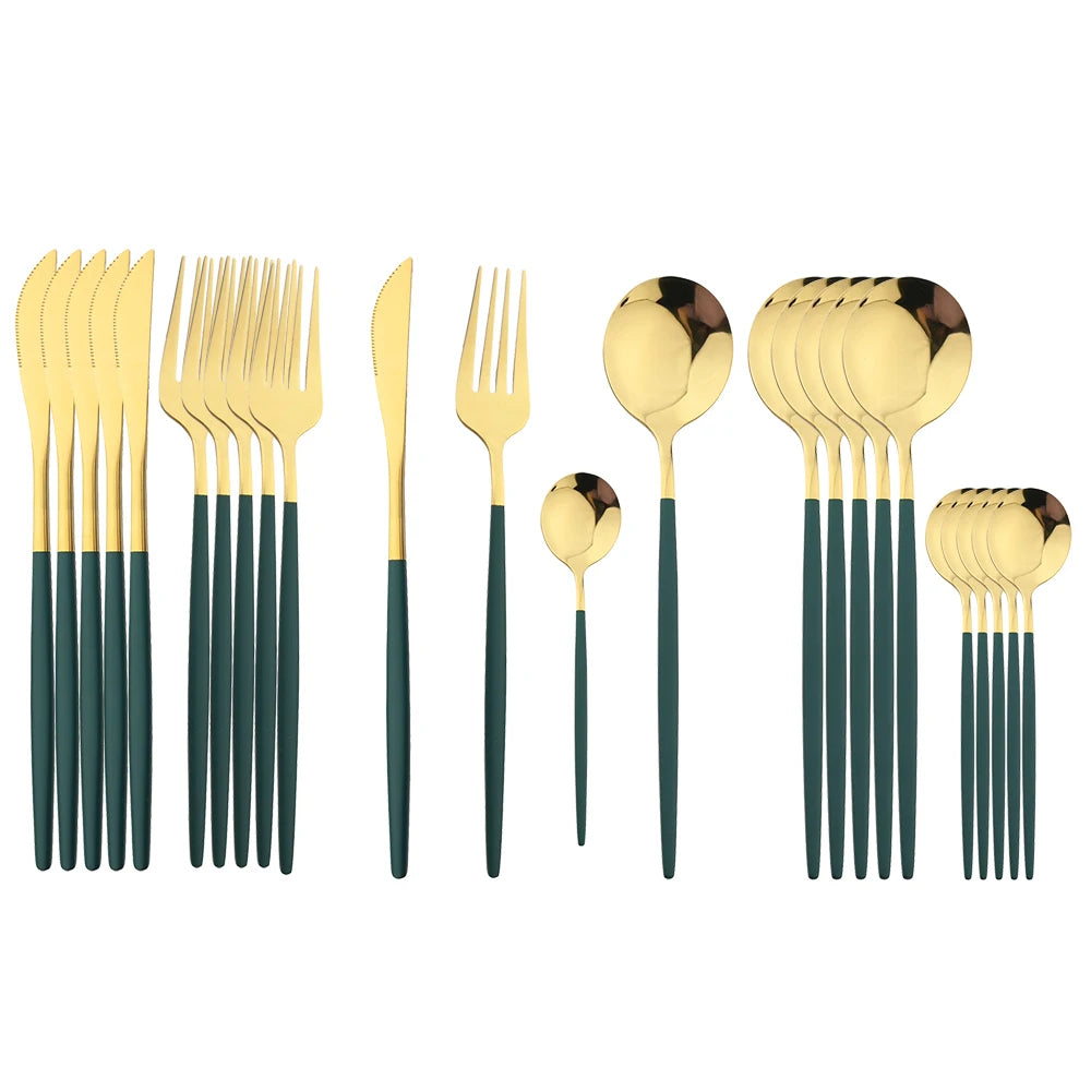 Elegantes 24-teiliges Besteck Set - Goldenes Edelstahl mit Schwarzgriffen für stilvolle Tischdekoration 11