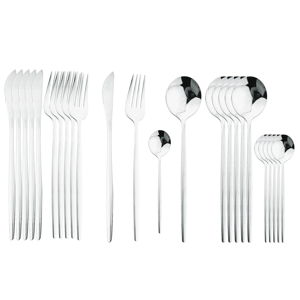 Elegantes 24-teiliges Besteck Set - Goldenes Edelstahl mit Schwarzgriffen für stilvolle Tischdekoration 12