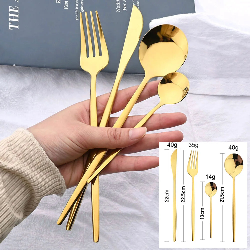 Elegantes 24-teiliges Besteck Set - Goldenes Edelstahl mit Schwarzgriffen für stilvolle Tischdekoration 2