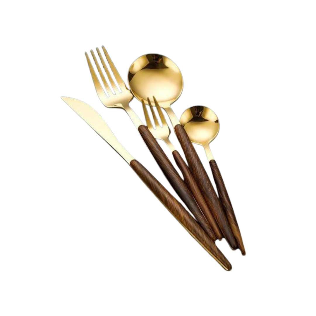 Elegantes 5-Teiliges Besteckset - Ergonomischer Holzgriff & Edelstahl für Stilvolle Mahlzeiten 1