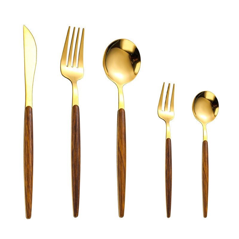 Elegantes 5-Teiliges Besteckset - Ergonomischer Holzgriff & Edelstahl für Stilvolle Mahlzeiten 6