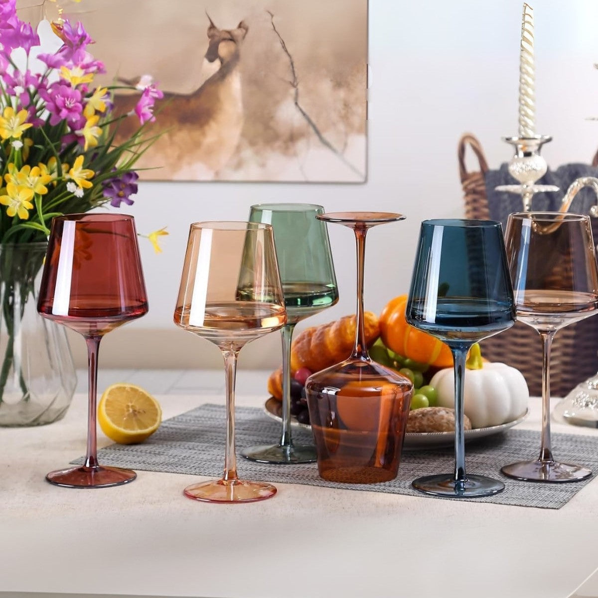 Elegantes 6-Teiliges Weingläser Set - Handgefertigte Regenbogenfarben für Stilvolle Anlässe