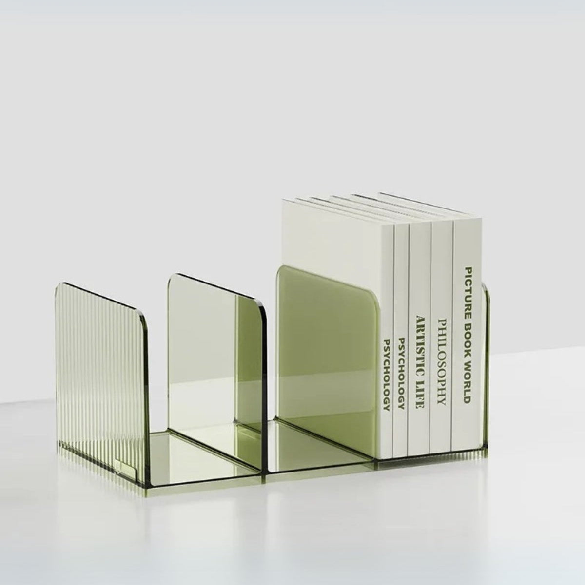 Elegantes Acryl Bücherregal - Modular in Bernstein, Grün und Rauchgrau für Stilvolle Aufbewahrung 0