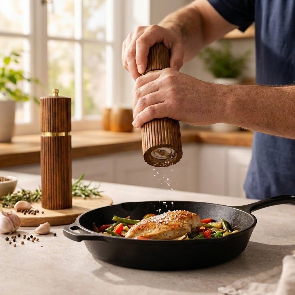 Elegantes Gewürzmühlen-Set 21,6 cm – Hochwertige Akazienholz-Pfeffermühlen mit Keramikmahlwerk für die Küche 2