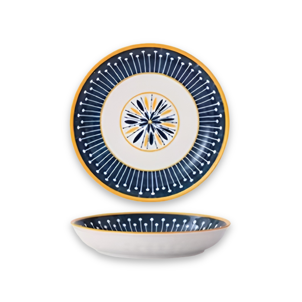 Elegantes Handbemaltes Tellerset - 4er-Set Porzellan in Marineblau mit Golddetails