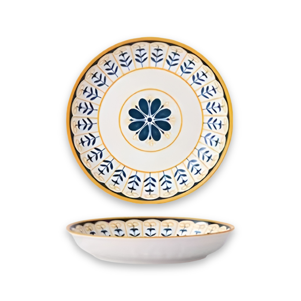 Elegantes Handbemaltes Tellerset - 4er-Set Porzellan in Marineblau mit Golddetails