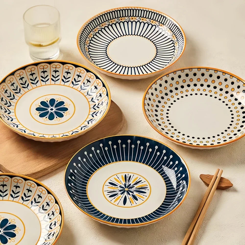 Elegantes Handbemaltes Tellerset - 4er-Set Porzellan in Marineblau mit Golddetails 3