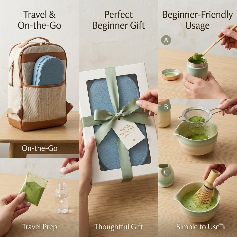 Elegantes Matcha Starter Set - Kompakte Reiseausstattung mit Zeremoniellem Matcha für Unterwegs