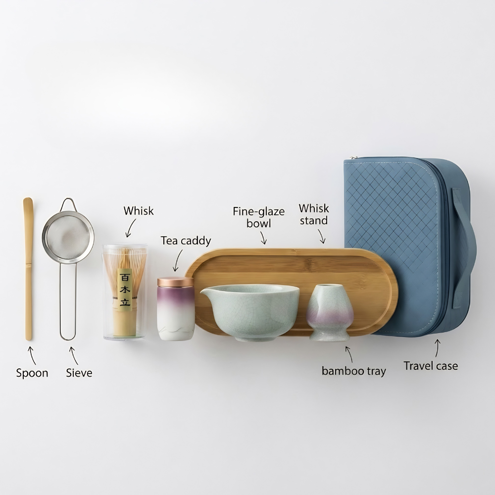 Elegantes Matcha Starter Set - Kompakte Reiseausstattung mit Zeremoniellem Matcha für Unterwegs