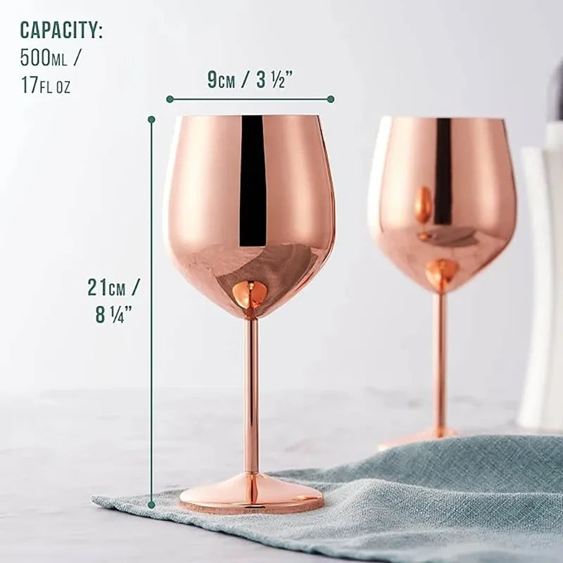 Elegantes Roségold Edelstahl Weinglas - 500 ml Langlebiger Metallbecher für Rotwein und Champagner 2