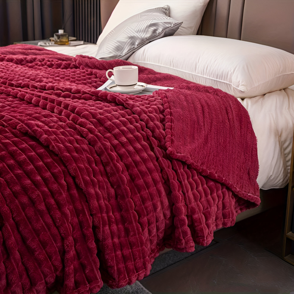 EliteWave Plaid - Ultraflauschige Strukturierte Korallfarbene Fleece Decke