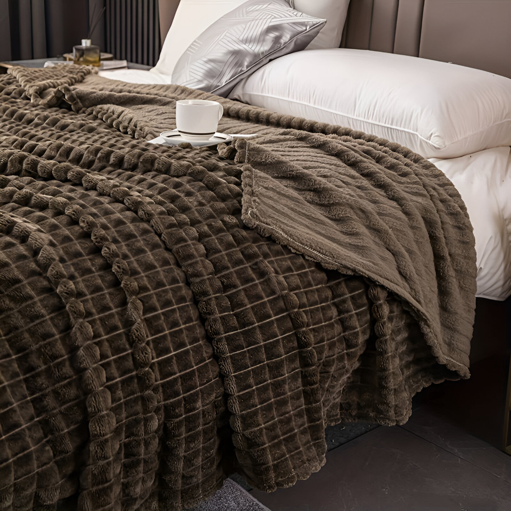 EliteWave Plaid - Ultraflauschige Strukturierte Korallfarbene Fleece Decke