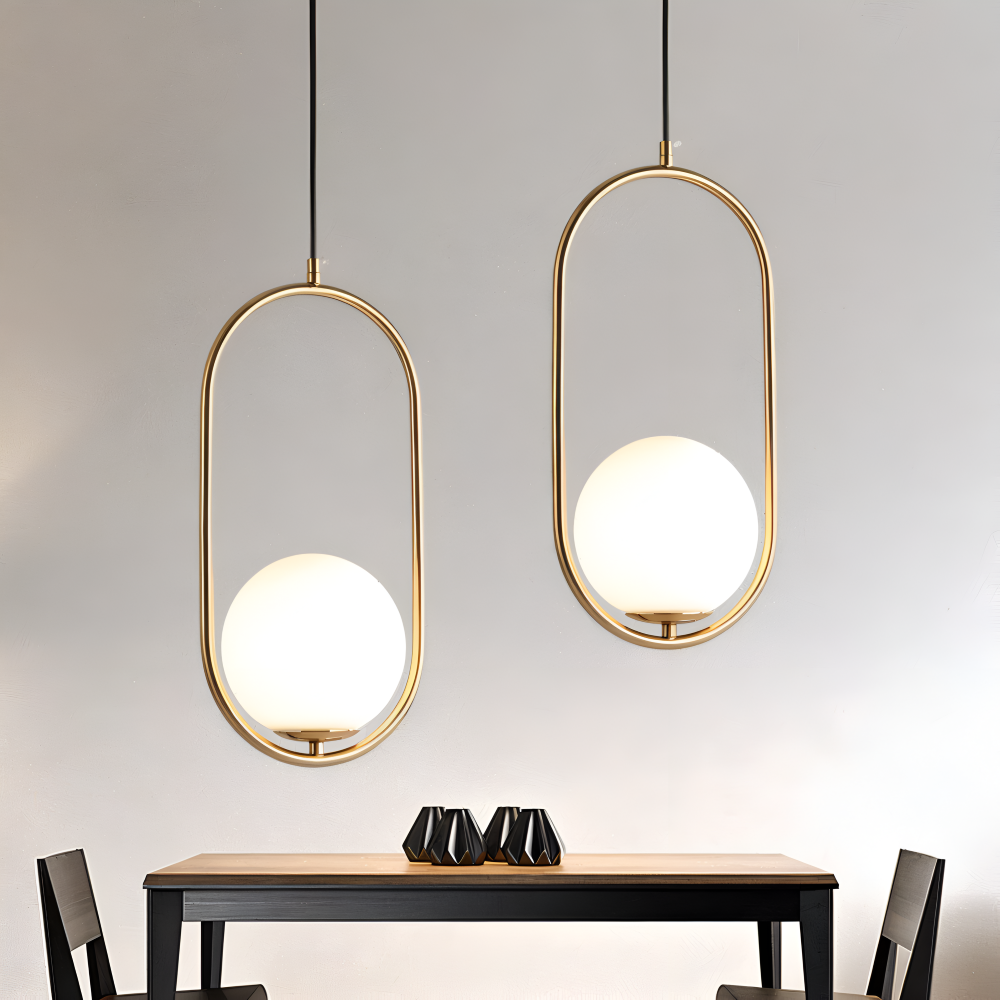 EllipsRing Pendelleuchte - Moderne Goldene Ellipse Ring Glaskugel LED Hängelampe