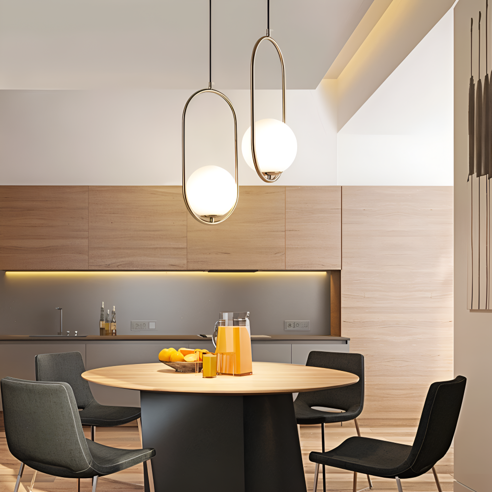 EllipsRing Pendelleuchte - Moderne Goldene Ellipse Ring Glaskugel LED Hängelampe