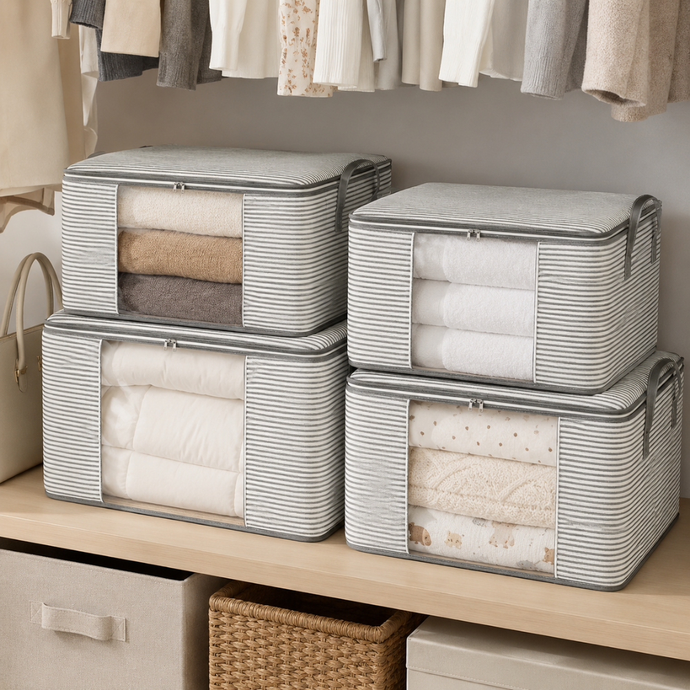 Faltbare Aufbewahrungstasche mit Sichtfenster – Atmungsaktive Kleiderbox für Bettwäsche, Decken & Schrank