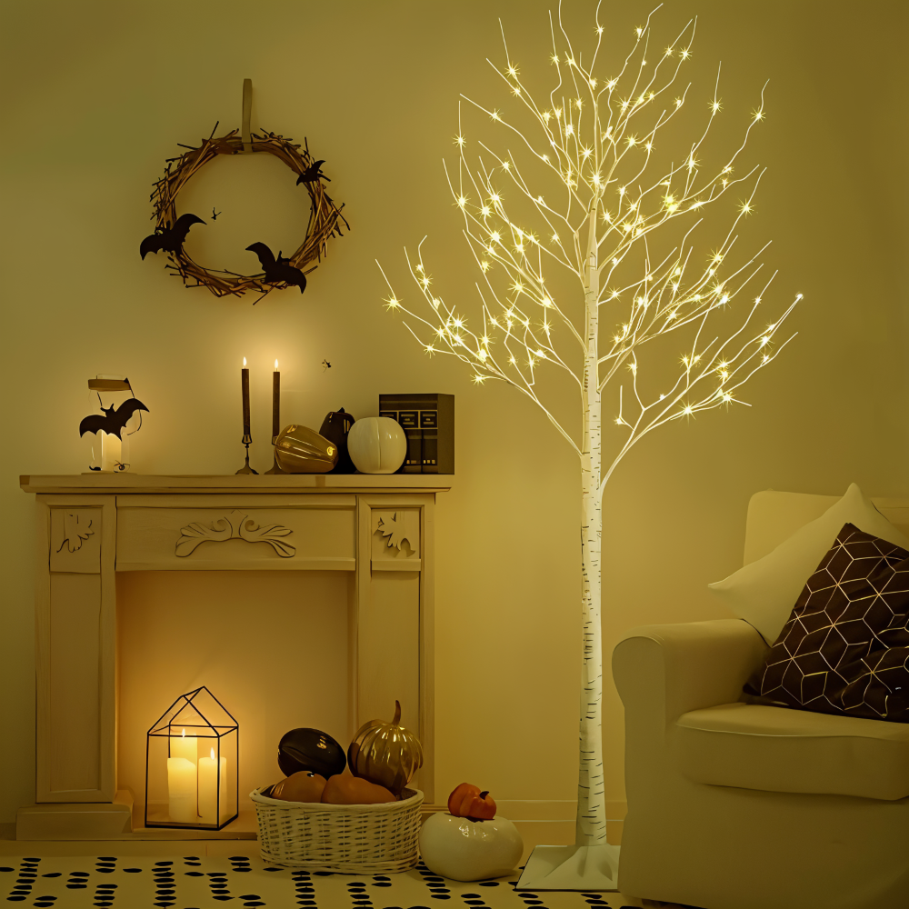 Faux Weihnachtsbaum - 132 LED Beleuchteter Birkenbaum - USB Betriebene Stehlampe