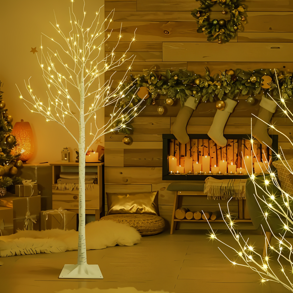 Faux Weihnachtsbaum - 132 LED Beleuchteter Birkenbaum - USB Betriebene Stehlampe