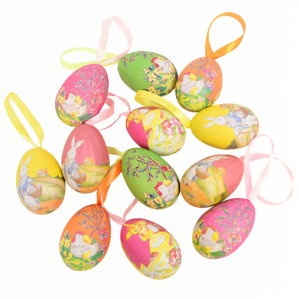 Faux Ostereier - 12pcs Bunte Künstliche Eier Hängende Osterdeko