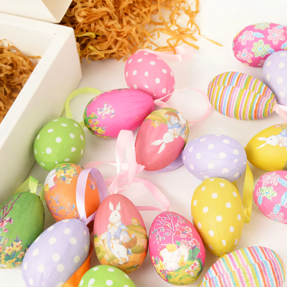 Faux Ostereier - 12pcs Bunte Künstliche Eier Hängende Osterdeko