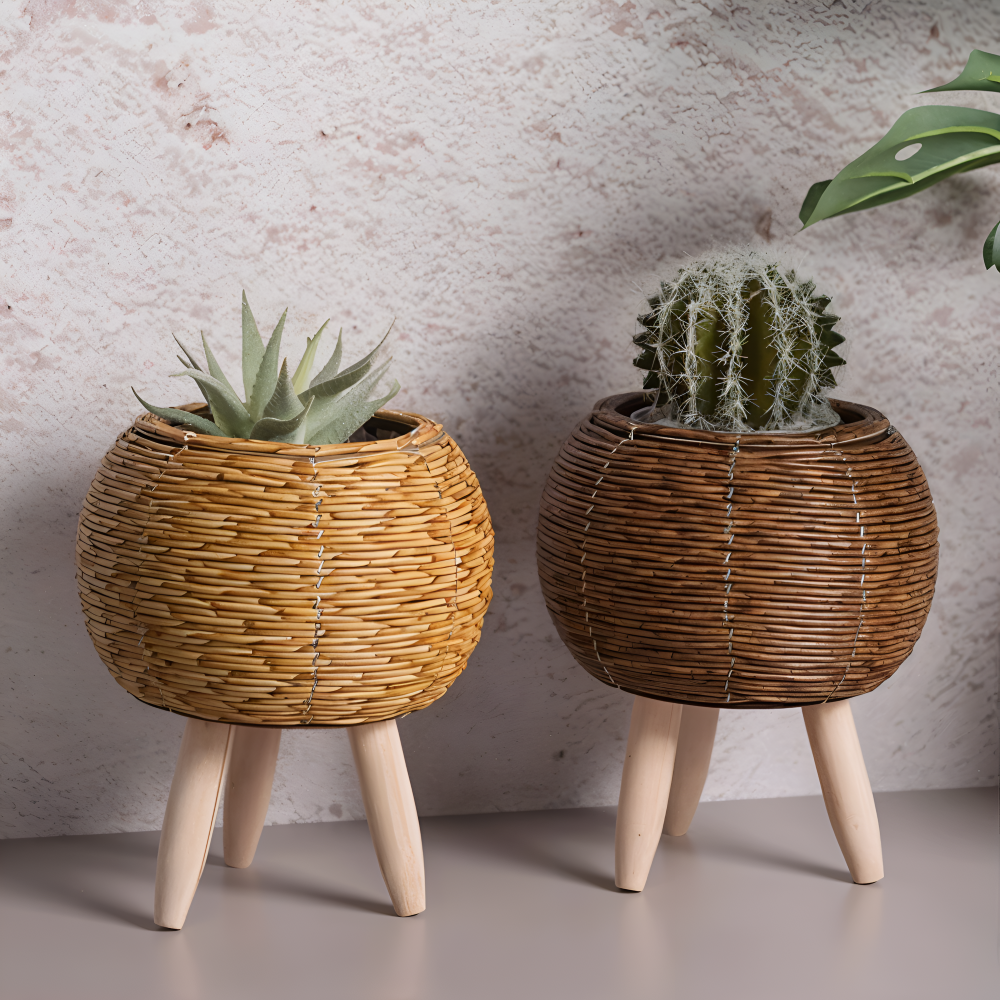 FauxWicker Pot - Artisan Rustic Rattan Pflanzkübel - Dekorative Blumenkorb