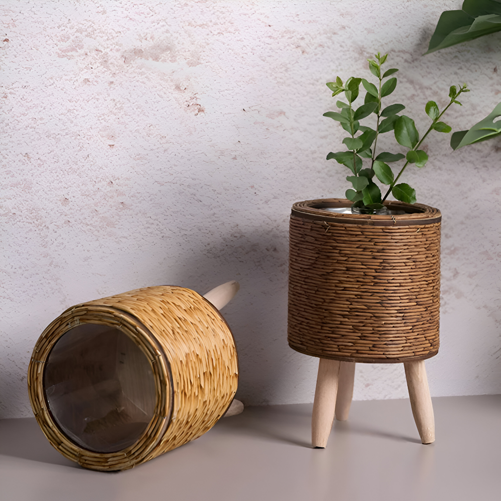 FauxWicker Pot - Artisan Rustic Rattan Pflanzkübel - Dekorative Blumenkorb