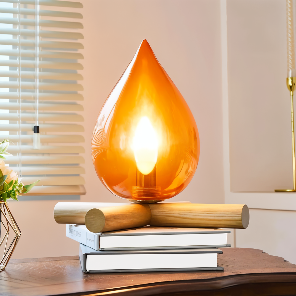 FireFlare Tischlampe - Lagerfeuer Flamme Lampe LED mit Holzsockel