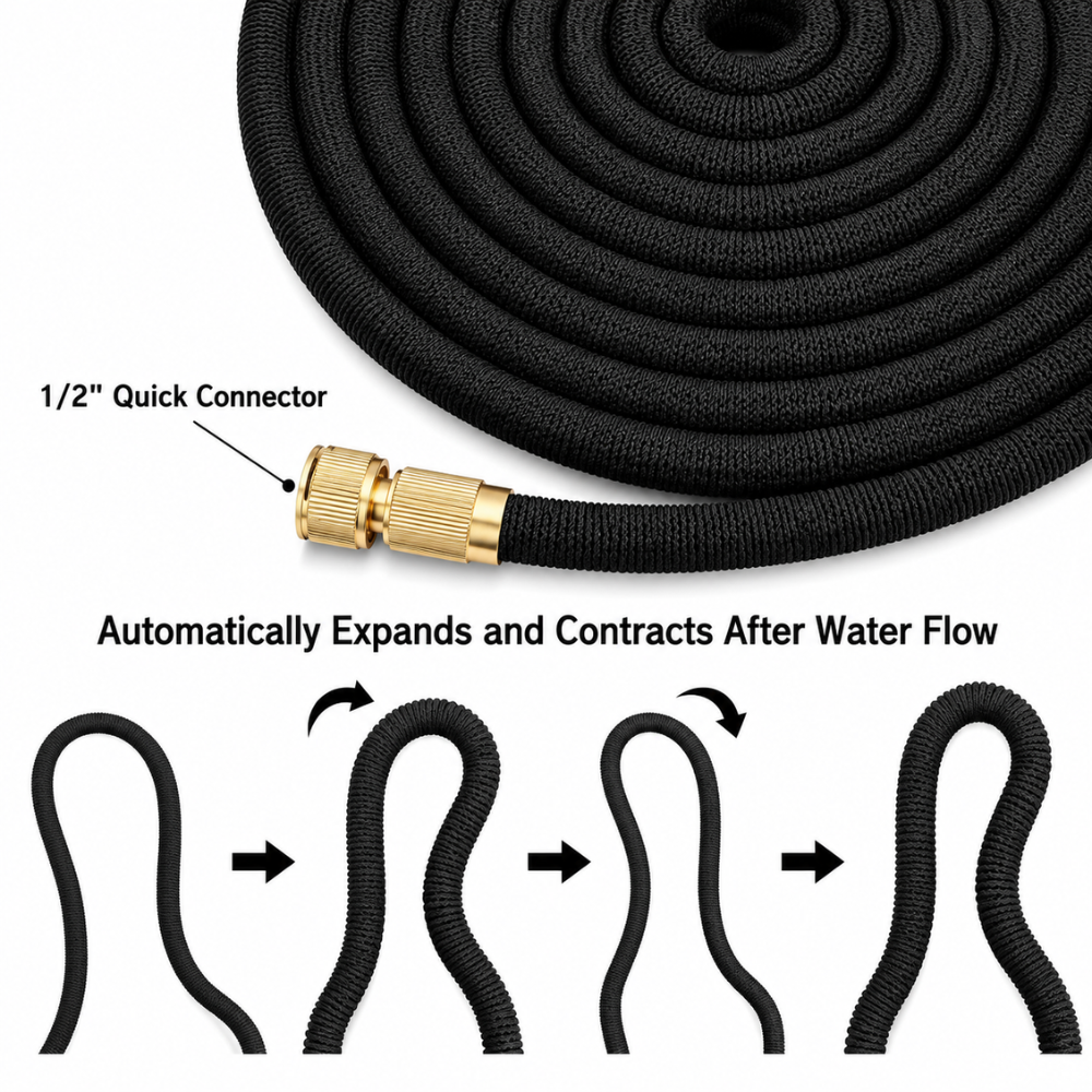 Erweiterbarer Gartenschlauch mit Sprühpistole – Flexibles Wasserschlauch-Set mit Messinganschlüssen für Garten, Autowäsche & Bewässerung