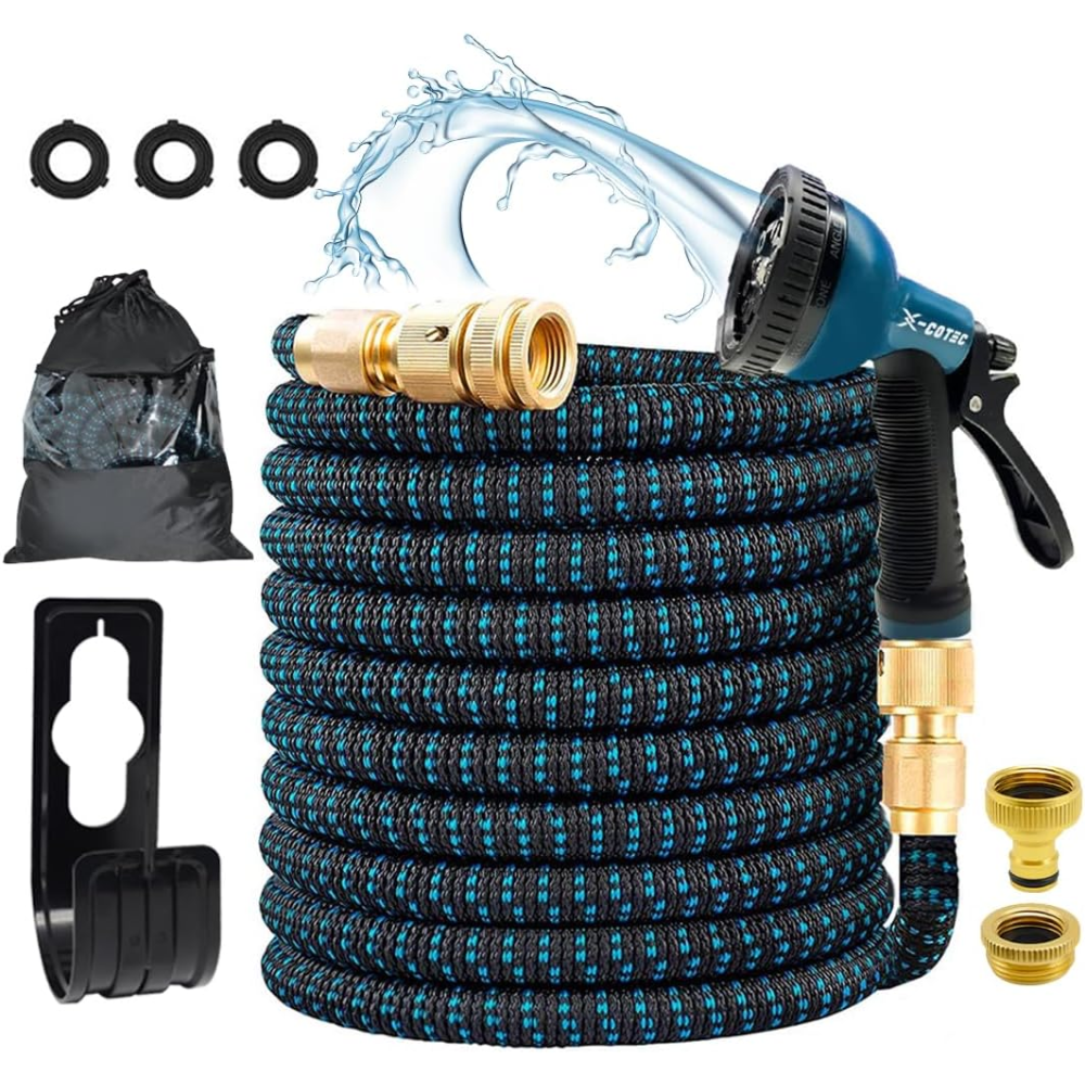 Erweiterbarer Gartenschlauch 7.5/15/30m mit Messinganschlüssen – Flexibler Wasserschlauch für Garten, Autowäsche & Bewässerung