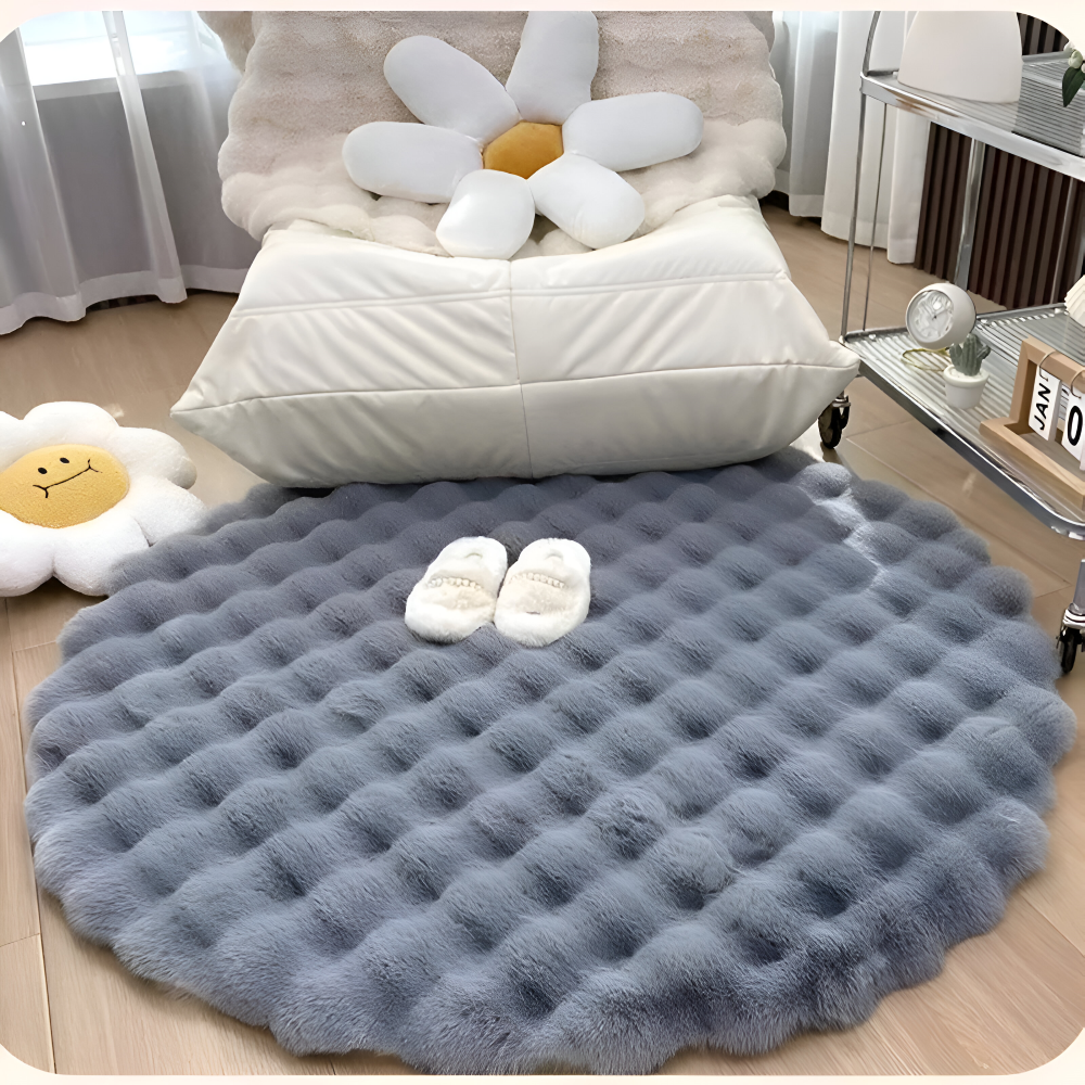 FluffCush Teppich - Flauschiger Premium Fleece, Rutschfest, Runde Dekorationsmatte