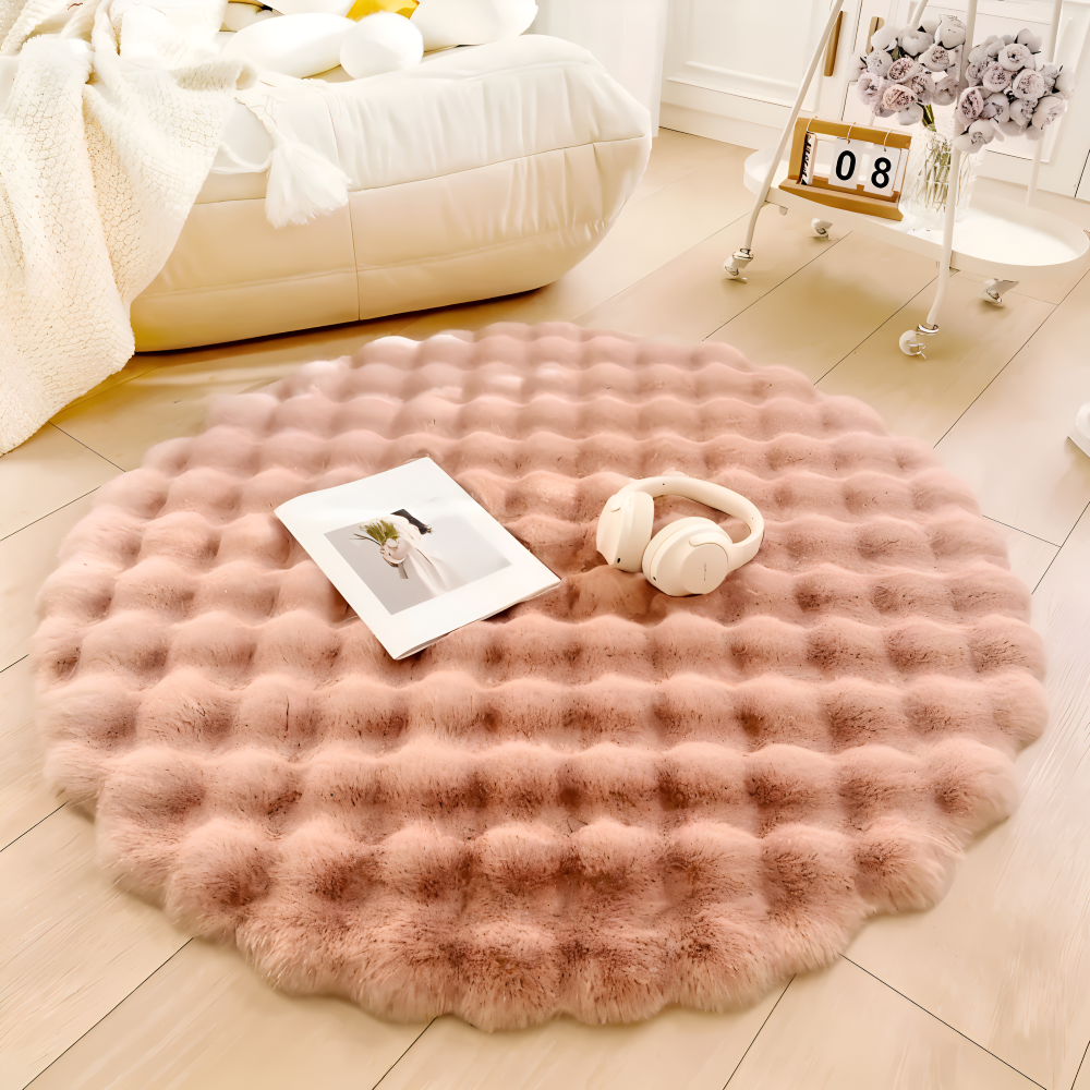 FluffCush Teppich - Flauschiger Premium Fleece, Rutschfest, Runde Dekorationsmatte