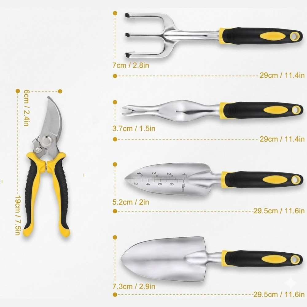 Gartenwerkzeug Set 5-teilig – Ergonomisches Garten Handwerkzeug mit Schaufel, Rechen, Hacke & Gartenschere