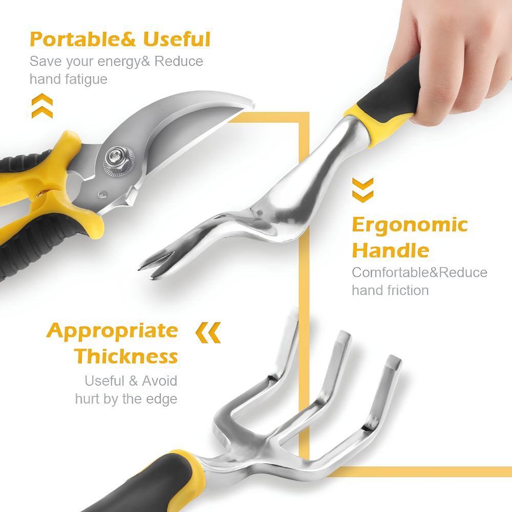 Gartenwerkzeug Set 5-teilig – Ergonomisches Garten Handwerkzeug mit Schaufel, Rechen, Hacke & Gartenschere