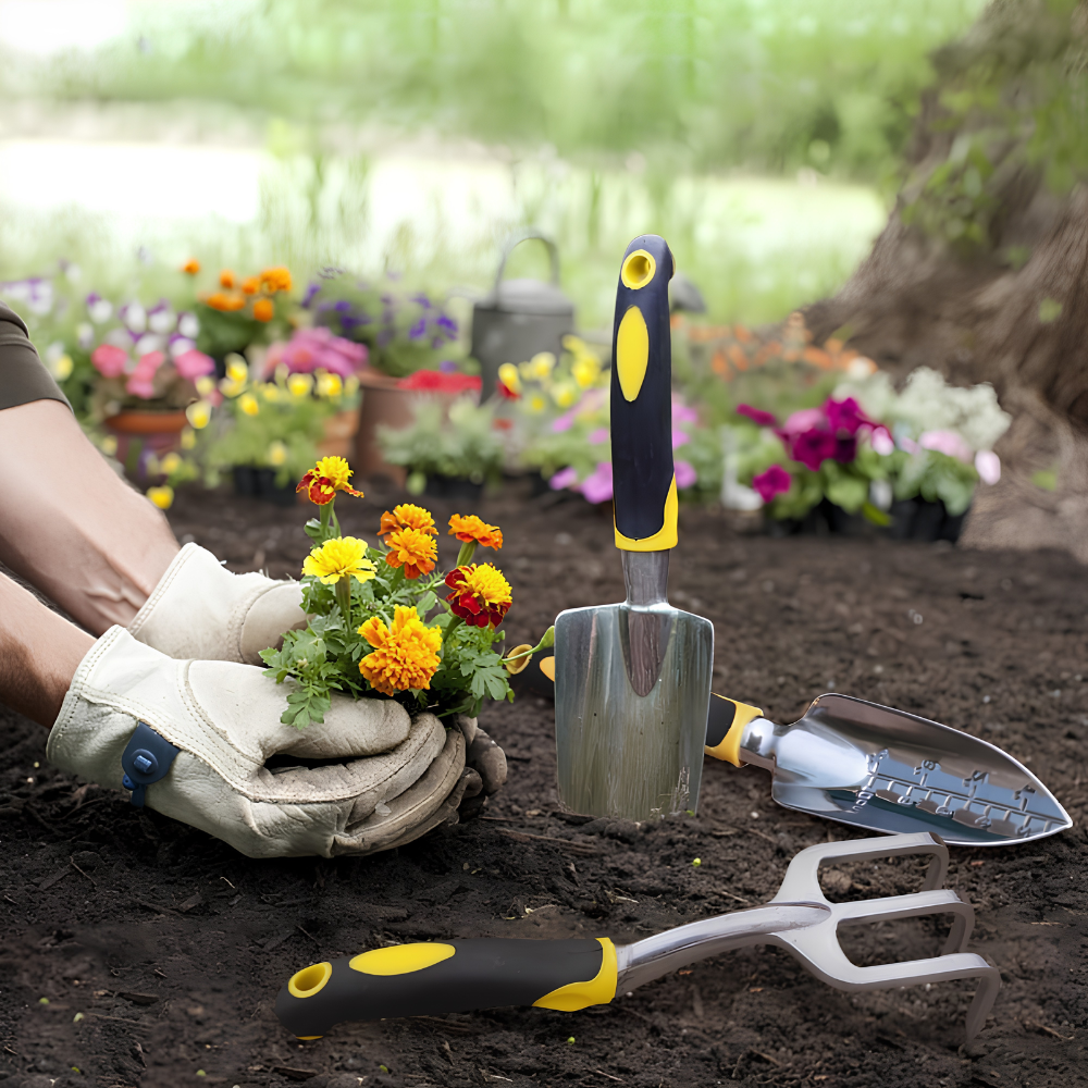 Gartenwerkzeug Set 5-teilig – Ergonomisches Garten Handwerkzeug mit Schaufel, Rechen, Hacke & Gartenschere