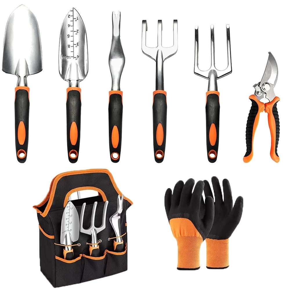 Gartenwerkzeug Set 8-teilig – Alu Handwerkzeug mit Tasche, Handschuhen & Sprühflasche für Gartenarbeit
