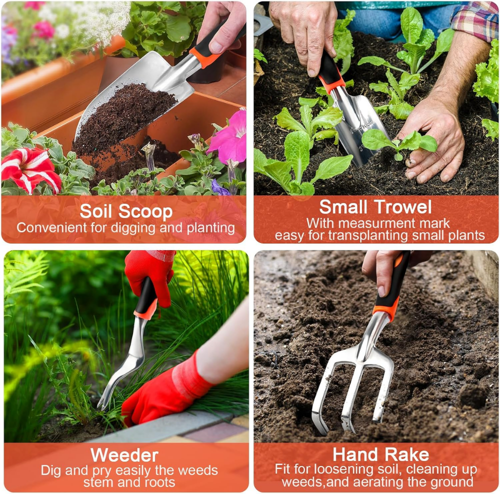 Gartenwerkzeug Set 8-teilig – Alu Handwerkzeug mit Tasche, Handschuhen & Sprühflasche für Gartenarbeit